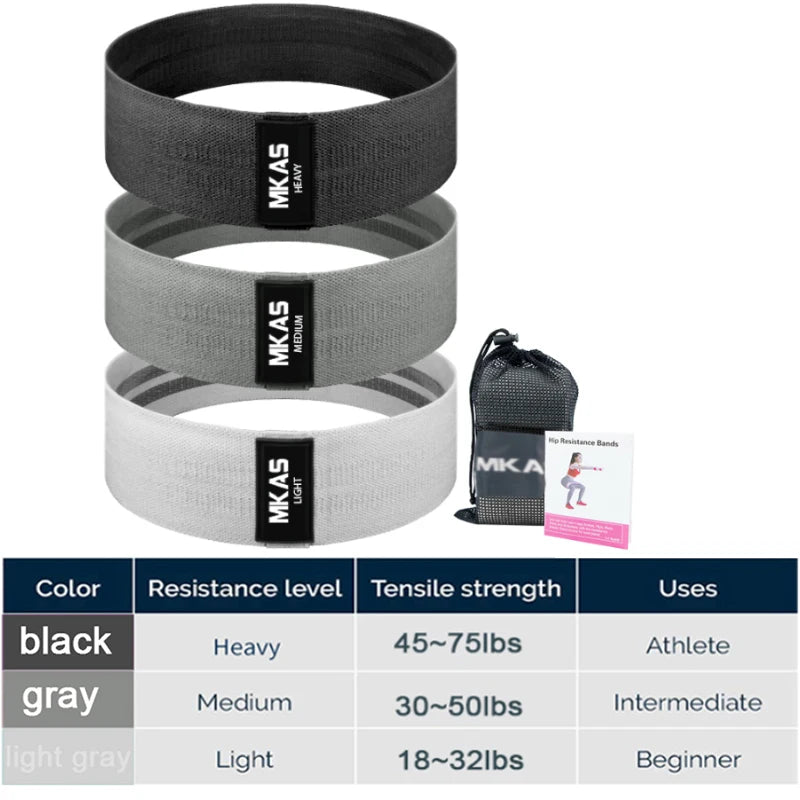 MKAS Fitness Long Resistance Bands Workout Fabric Set Exercise Elastic Booty Bands For Pull Up Woman Assist 3-Piece Leg