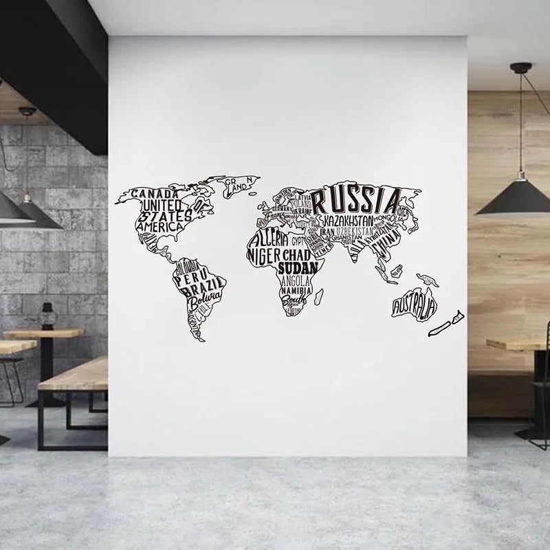 Large World Map Collage Wall Sticker Office Classroom World Map Earth Globa Wall Decal School Bedroom Vinyl Decor
