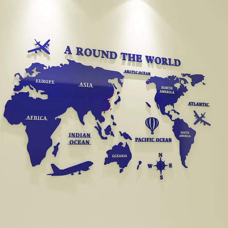 3D Color World Map Acrylic Wall Stickers for Kids Room Living Room Office Decoration Home DIY Art Wall Decor Large Size