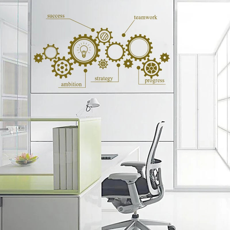 Removable Wall Sticker with Gear Mechanism Engineering Vinyl Carving Teamwork Office Poster Room Decoration Fashion