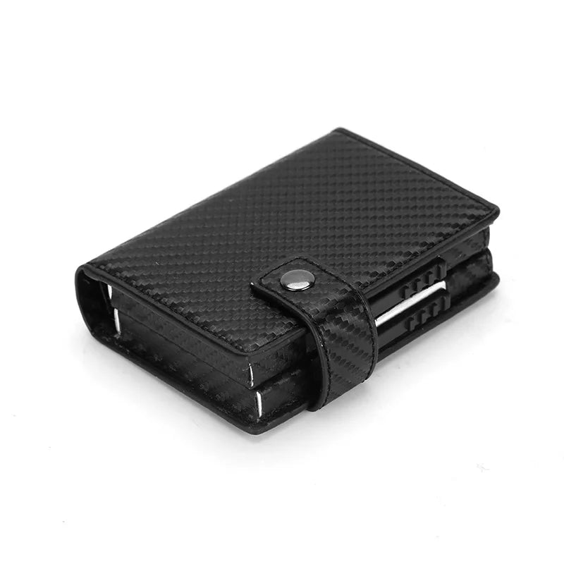 PUOU Men Card ID Holder Card Box Double Card Wallet Aluminium RFID Blocking Metal Card Package Card Holder Credit Card