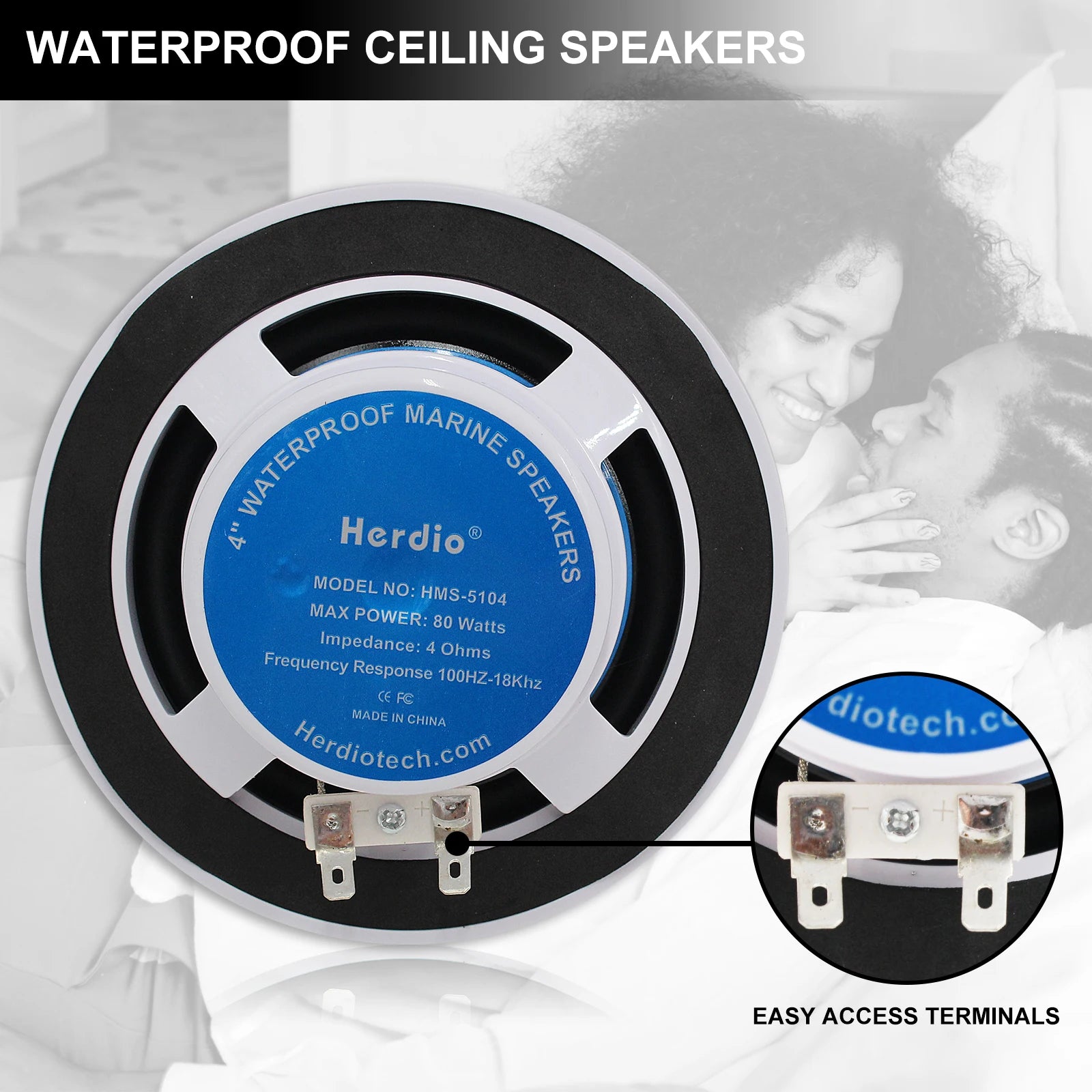 Herdio 4PCS 4’’ 160W Marine Waterproof Bluetooth Speaker HIFI Full Range Stereo Motorcycle Boat UV-Proof Outdoor Sound