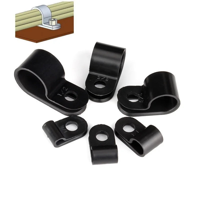 120pcs/bag Nylon R-Type Cable Clip buckle Wire Clamp line Organizer Hose Mounting Fixed Fasteners Hardware Electrical