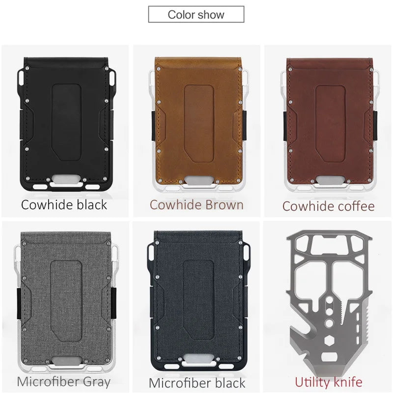 VM FASHION KISS Minimalist Wallet Set Genuine Leather Metal Rfid Credit Card Holders Antithieft Bifold Money Bag