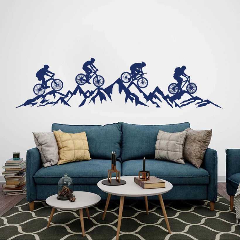 Large Mountain Bicycle Adventure Travel Wall Sticker Office Bike Extreme Sport Hill Mountain Wall Decal Kids Room Vinyl