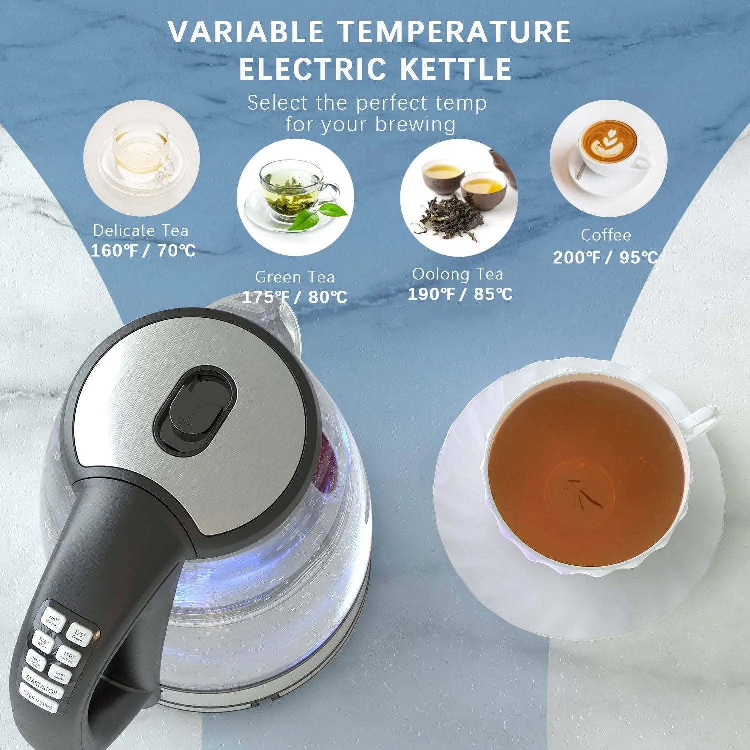 Electric Kettle Temperature Control 4Hours Keep Warm Teapot 2L Glass Tea Coffee Hot Water Boiler BPA Free Home