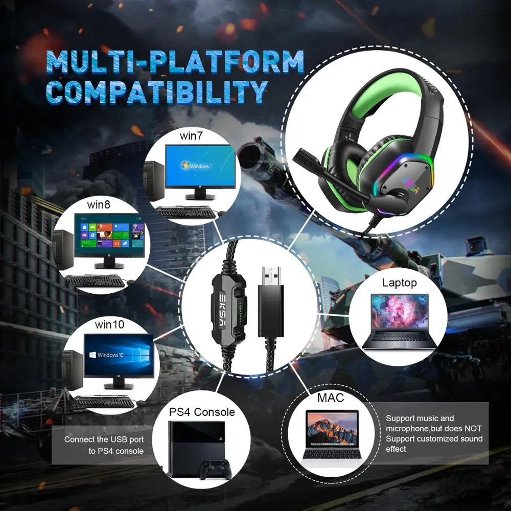 Gaming Headphones For PC/PS4/PS5 EKSA E1000 7.1 Surround RGB Gaming Headset Gamer USB Wired Headphones with Noise