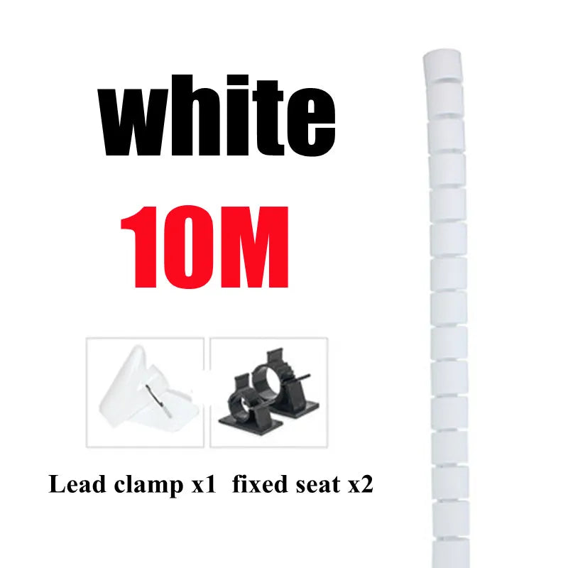 10M 8/10/12/16/22mm Line Flexible Spiral Cable Organizer Storage Pipe Cord Protector Management Cable PE Tube - WHITE