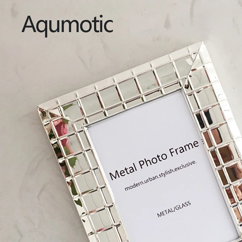 Aqumotic Nordic Iron Photo Frame Simple Silver Mirror Picture Frames Decorative Metal Set Up Wall 6’’ 7’’ 8’’ Office