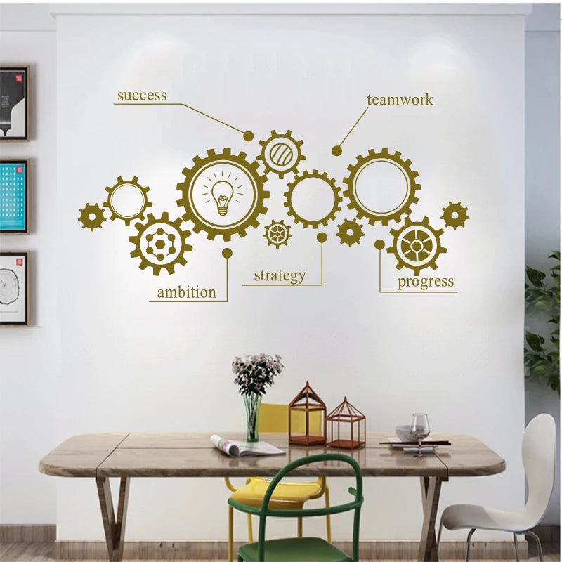 Removable Wall Sticker with Gear Mechanism Engineering Vinyl Carving Teamwork Office Poster Room Decoration Fashion