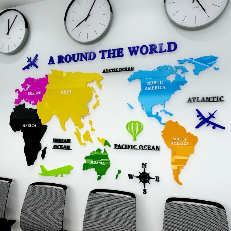 3D Color World Map Acrylic Wall Stickers for Kids Room Living Room Office Decoration Home DIY Art Wall Decor Large Size