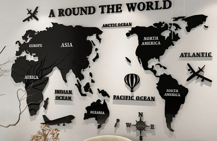 3D Color World Map Acrylic Wall Stickers for Kids Room Living Room Office Decoration Home DIY Art Wall Decor Large Size