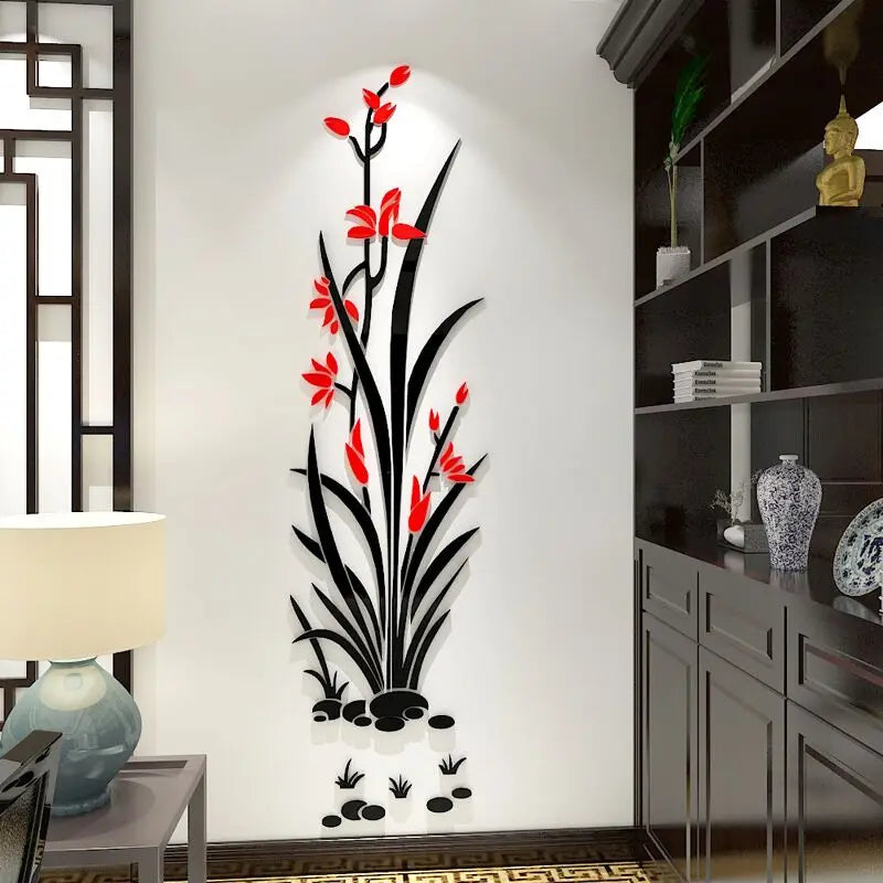New arrival Narcissus Flower Acrylic wall stickers For Living room Chinese style Office wall decoration Home art wall