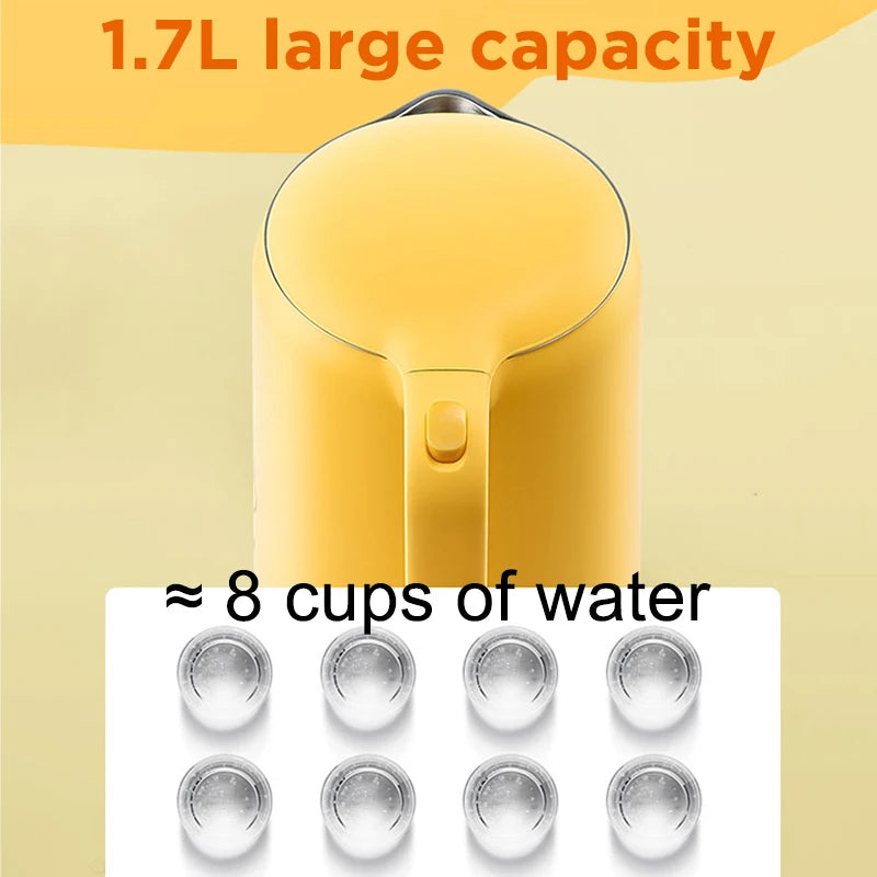 Joy 1.7L oung electric kettle 304 stainless steel double layer anti-scalding boiling water pot 1800W cartoon friend