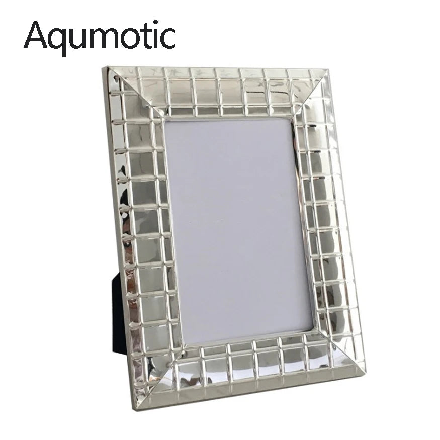 Aqumotic Nordic Iron Photo Frame Simple Silver Mirror Picture Frames Decorative Metal Set Up Wall 6’’ 7’’ 8’’ Office