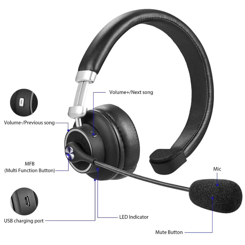 BH-M91 Noise Cancelling Bluetooth CSR Headset Wireless Headset with Microphone for Office Home Business Trucker Drivers