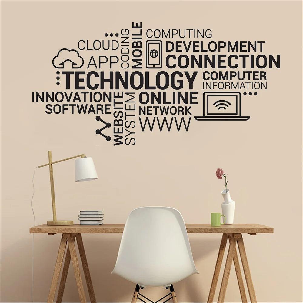 Technology Letters Vinyl Wall Decal Company Internet Innovation Words Cloud Office Wall Stickers Modern Home Decoration