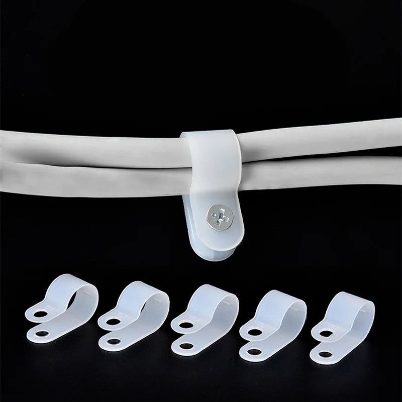120pcs/bag Nylon R-Type Cable Clip buckle Wire Clamp line Organizer Hose Mounting Fixed Fasteners Hardware Electrical