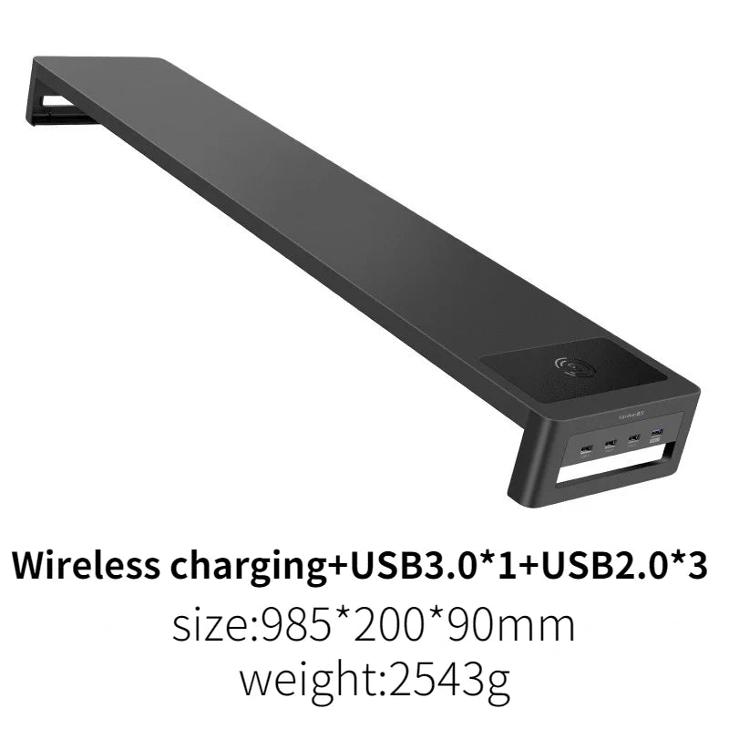 Dual Monitor Stand Holder Metal Riser with Wireless Charging USB Hub Ports Support Transfer Data,Keyboard and Mouse