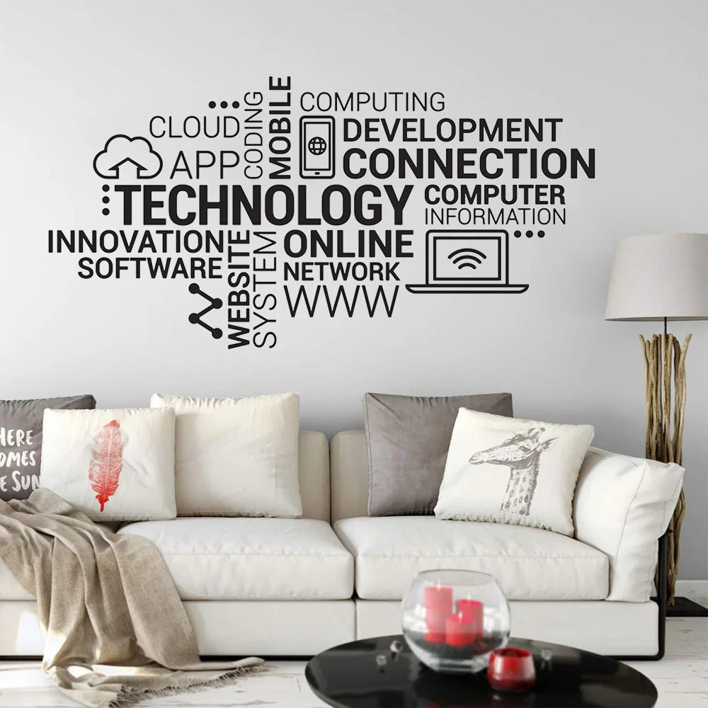 Technology Letters Vinyl Wall Decal Company Internet Innovation Words Cloud Office Wall Stickers Modern Home Decoration