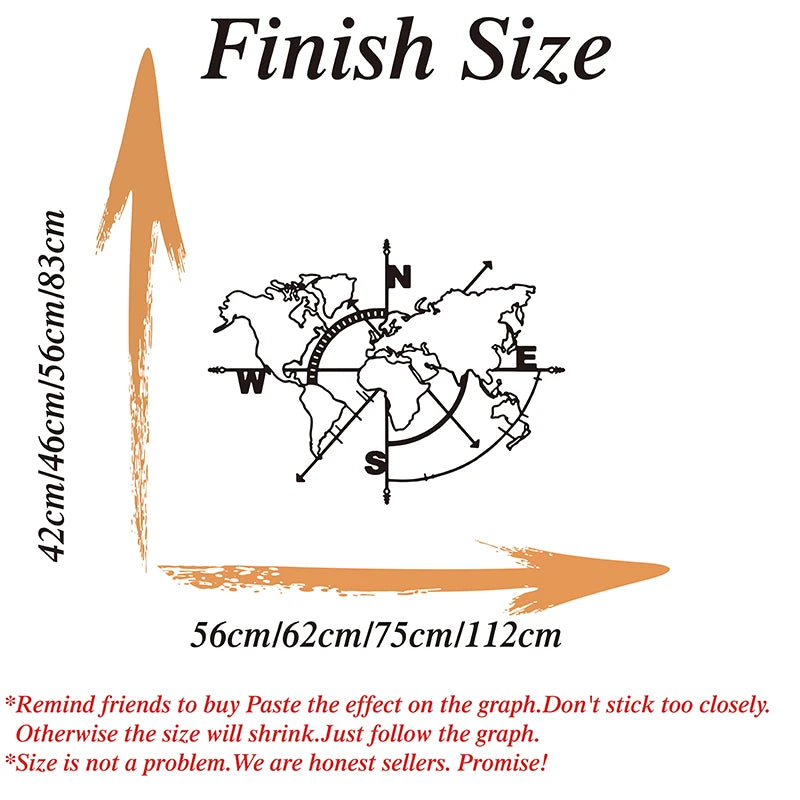 Large World Map Compass Car Wall Sticker Office Classroom World Map Earth Compass Wall Decal Kids Room Vinyl Home Decor