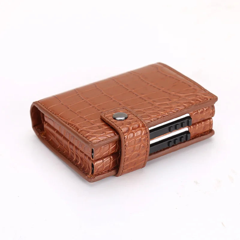 PUOU Men Card ID Holder Card Box Double Card Wallet Aluminium RFID Blocking Metal Card Package Card Holder Credit Card