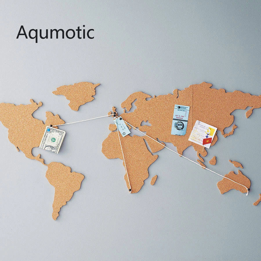 Aqumotic Cork World Map Travel Message Board World-Map for DIY Decoration Wood Phellem Room Home Office Decoration Wall