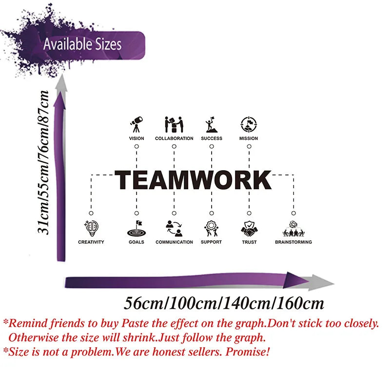 Large Teamwork Values Office Team Spirit Wall Decal Office Motivational Inspiring Corperation Quote Company Wall