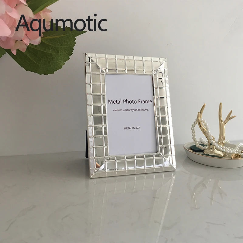 Aqumotic Nordic Iron Photo Frame Simple Silver Mirror Picture Frames Decorative Metal Set Up Wall 6’’ 7’’ 8’’ Office