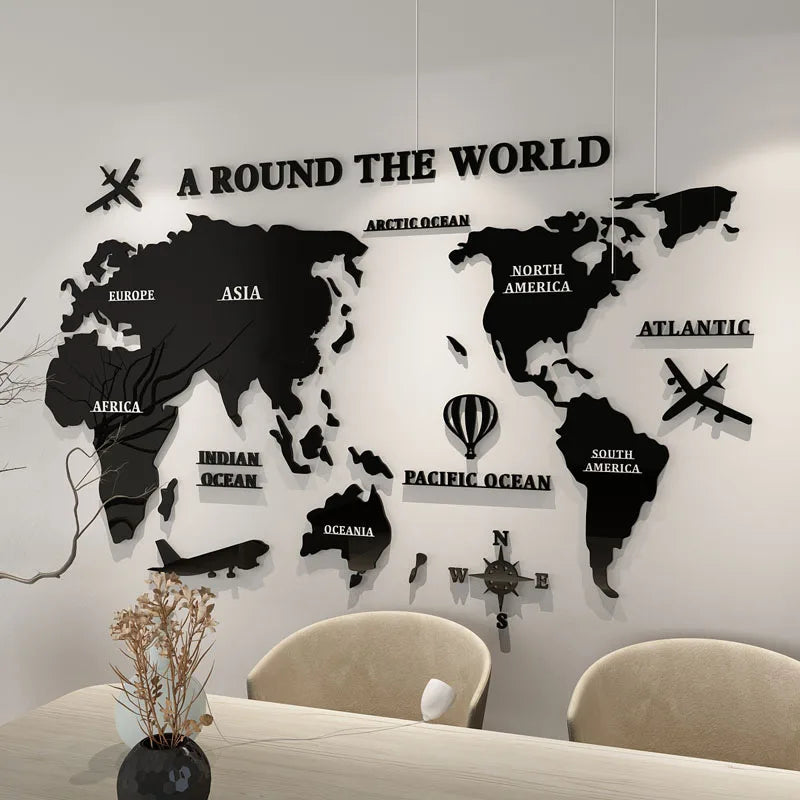 3D Color World Map Acrylic Wall Stickers for Kids Room Living Room Office Decoration Home DIY Art Wall Decor Large Size