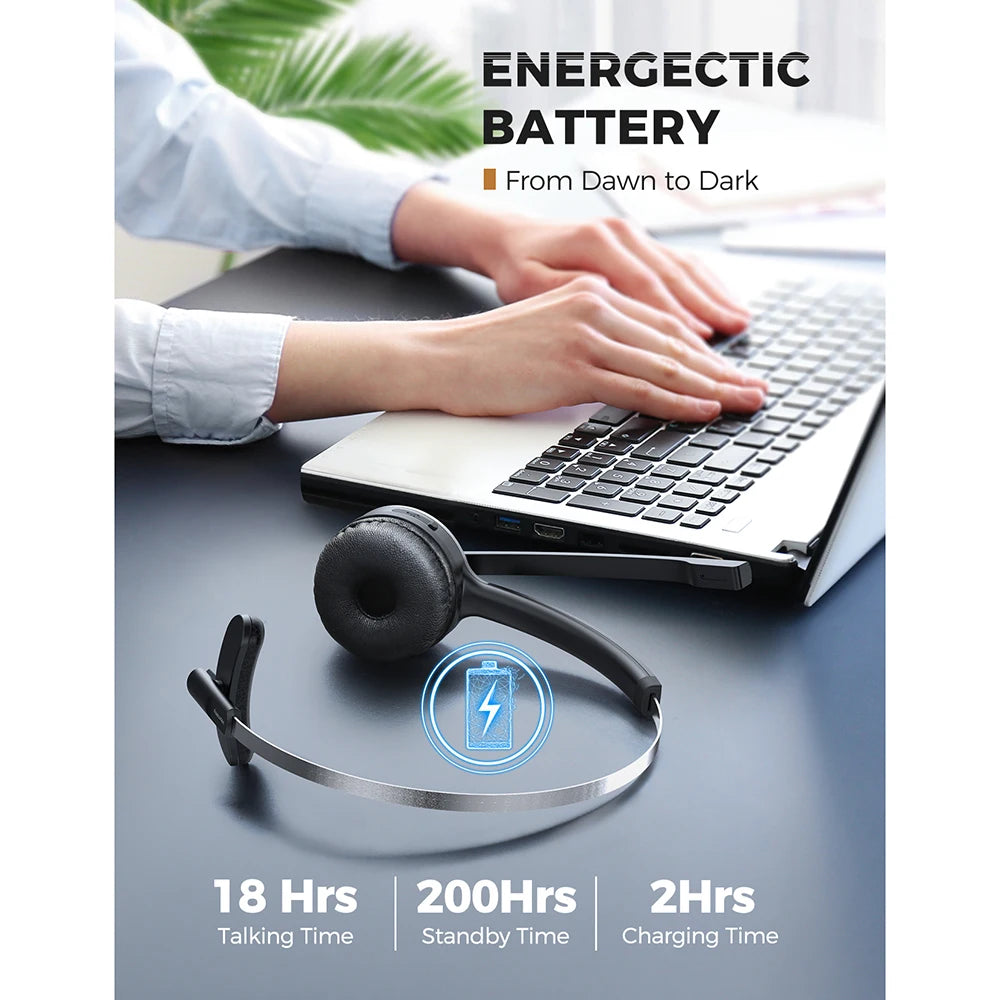 1/2 pack Mpow M5 Bluetooth V5.0 Headset Wireless Truck Driver Headphones Hands-free Call Headset with Mic for Call