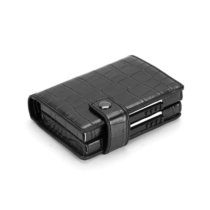 PUOU Men Card ID Holder Card Box Double Card Wallet Aluminium RFID Blocking Metal Card Package Card Holder Credit Card