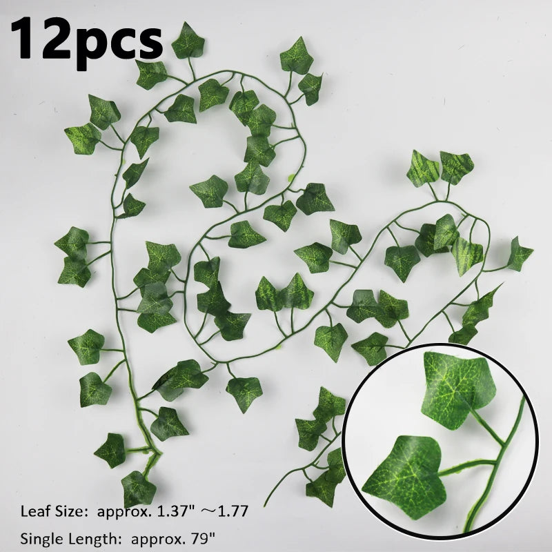 12pcs Artificial Plants Balcony Decorations Liana Led Leaf Garland Silk Rattan Leaf Vine Room Decor Home Living