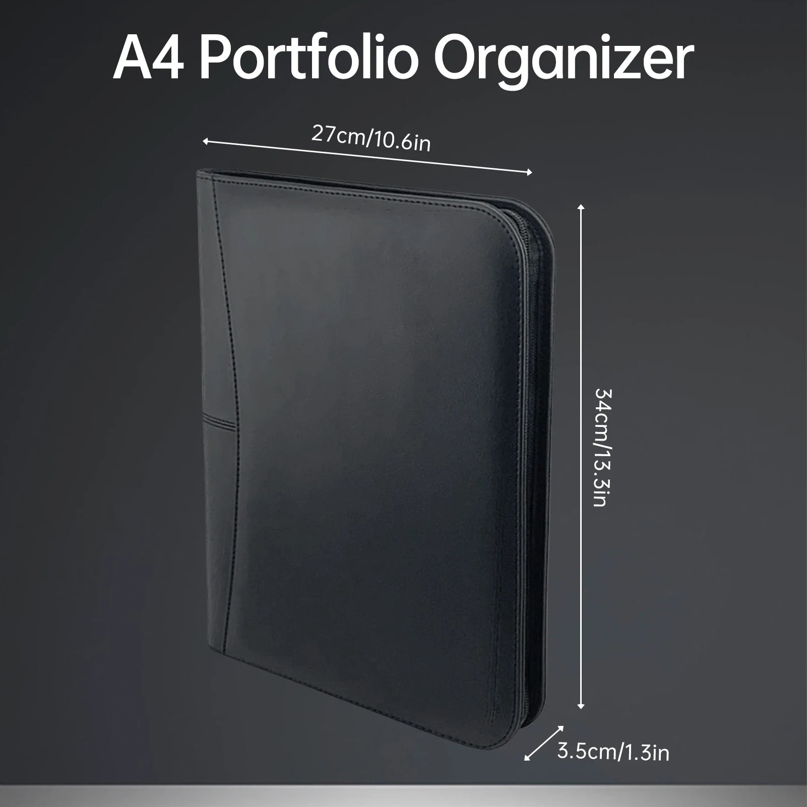 Bisofice Zippered Business Padfolio A4 PU Leather Portfolio Organizer for Interview Resume Document Planner Agenda