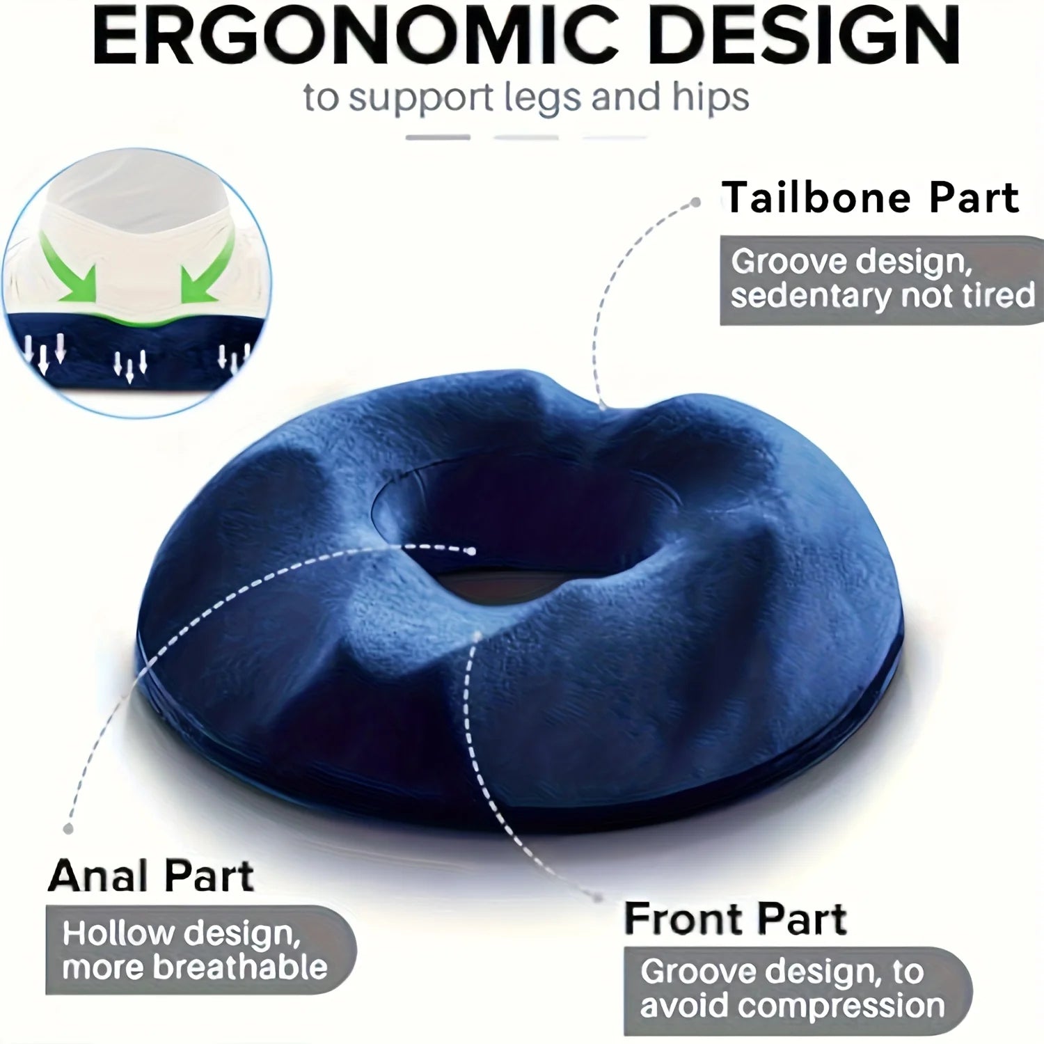 1pc Orthopedic Memory Foam Donut Pillow Coccyx Seat Cushion Hemorrhoid Cushion Tailbone Cushion for Pregnant Butt