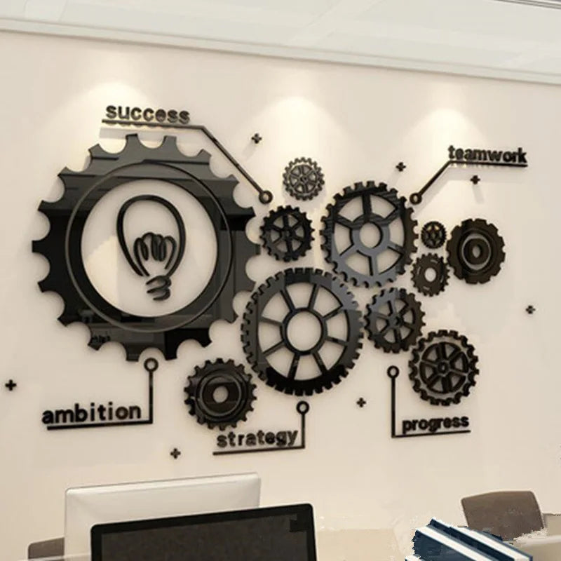 Industrial Style Gear Wall Sticker For Home Living Room Acrylic Office Culture Decor Decal Decorative Mirror Wallpaper