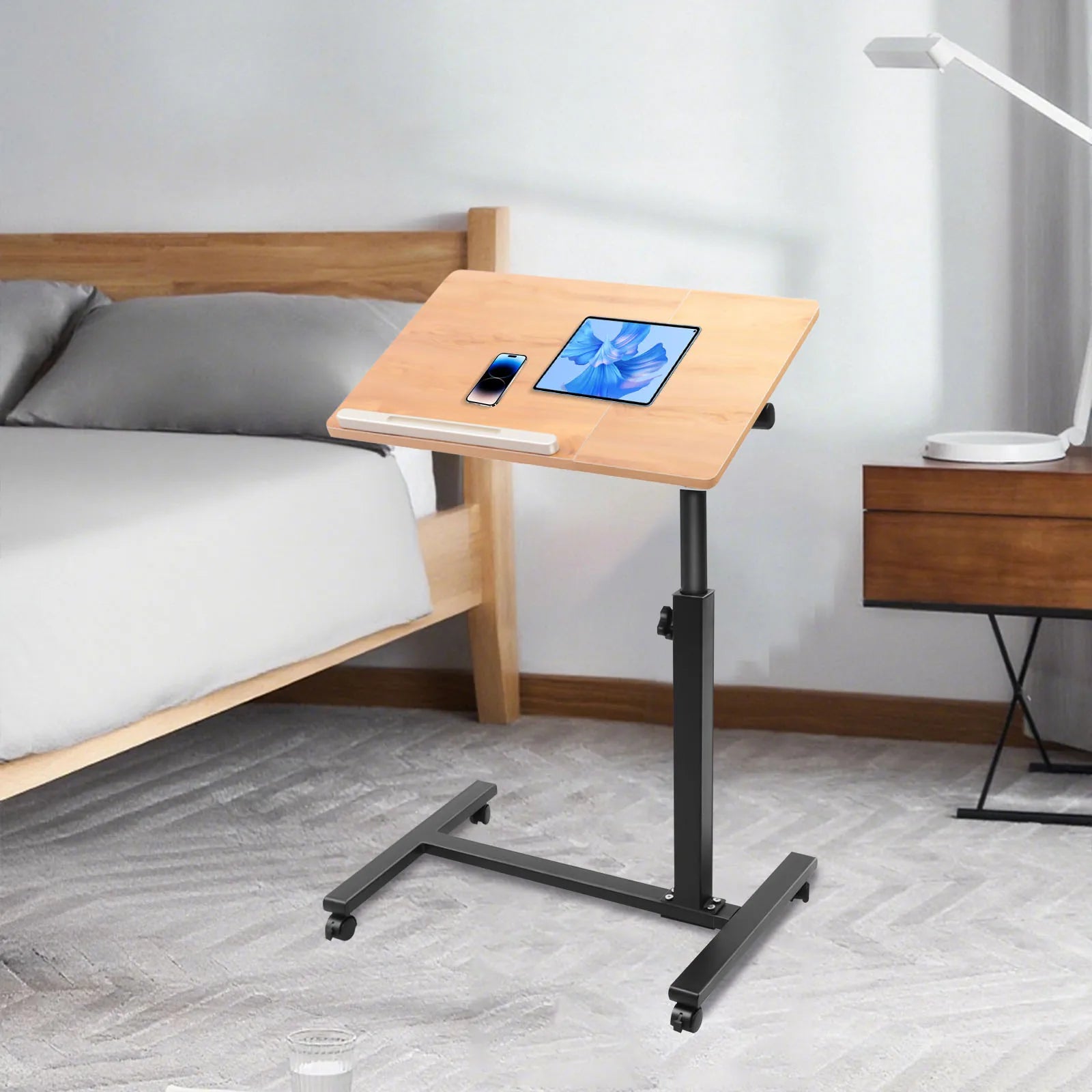 Rolling Standing Laptop Desk Adjustable Height Overbed Bedside Table Laptop Desk Mobile Computer Workstation for Home