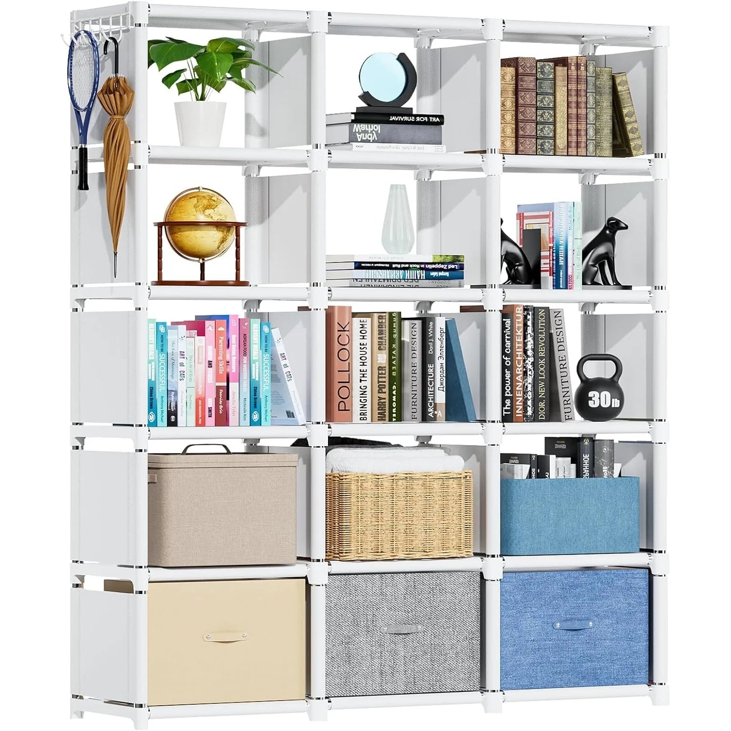 Bookshelf,15 Cube Storage Organizer,Book Shelf Organizer,Tall Bookcase Shelf,Book Cases/Shelves White - WHITE / United