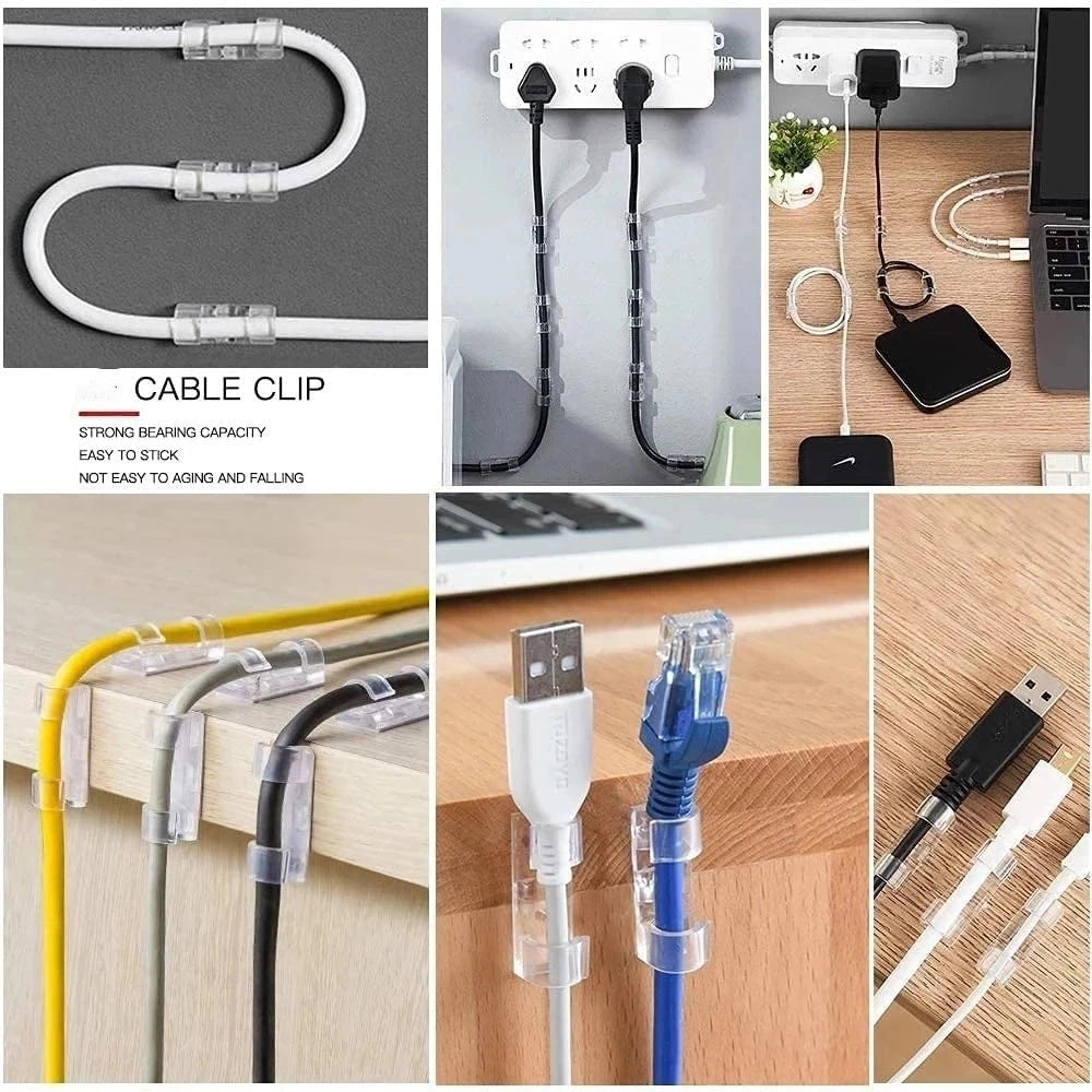 20/5PCS USB Cable Organizer Clips Wire Winder Holder Earphone Mouse Cord Clip Protector Management Adhesive Hooks Desk