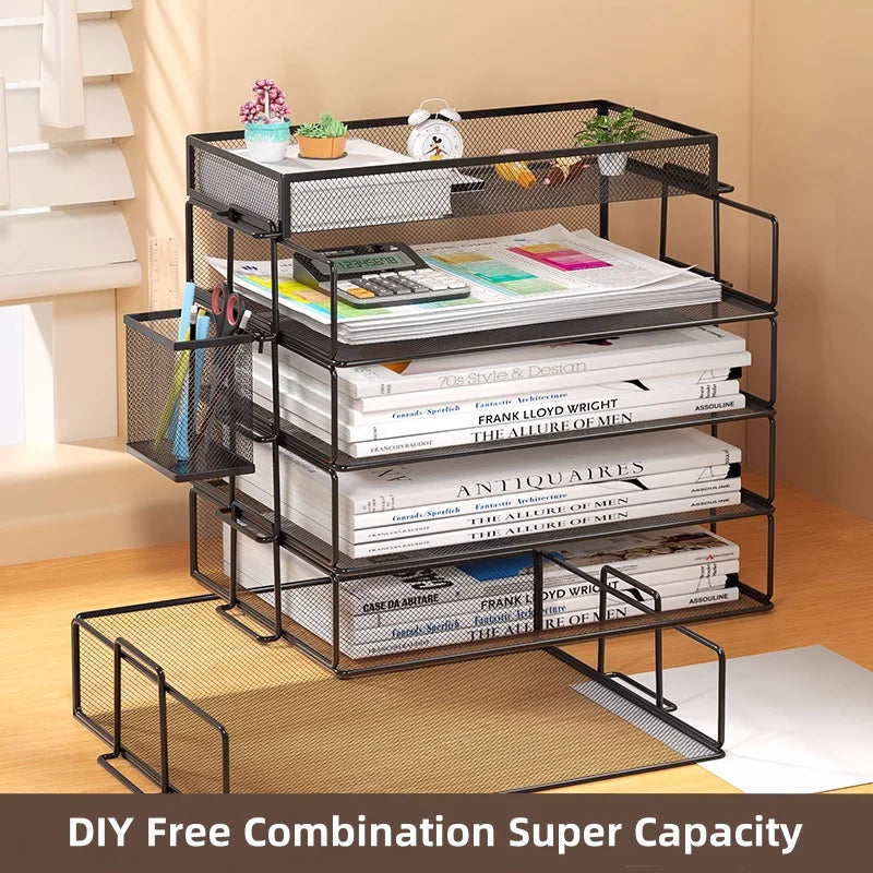Office A4 Paper Desk Organizer Document File Letter Book Brochure Filling Tray Rack Shelf Carrier Metal Wire Mesh