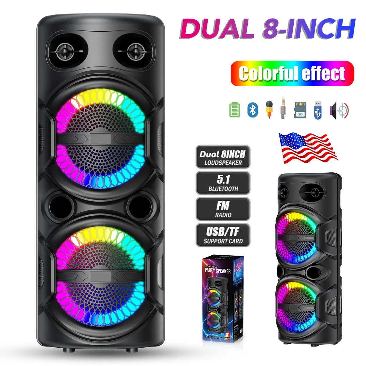 3000W Portable Bluetooth Speaker Sub woofer Heavy Bass Sound System Party Dj Karaoke Rechargeable Loud Speaker - 8