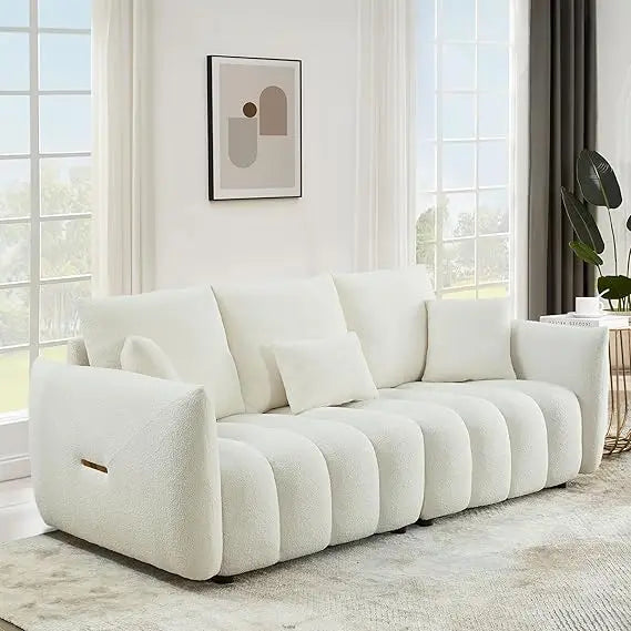 82’’ Modern Sofa Couch Comfy Deep Seat Teddy Cloud Sofa Upholstered 3-Seater Boucle Couch Oversized Loveseat for Living