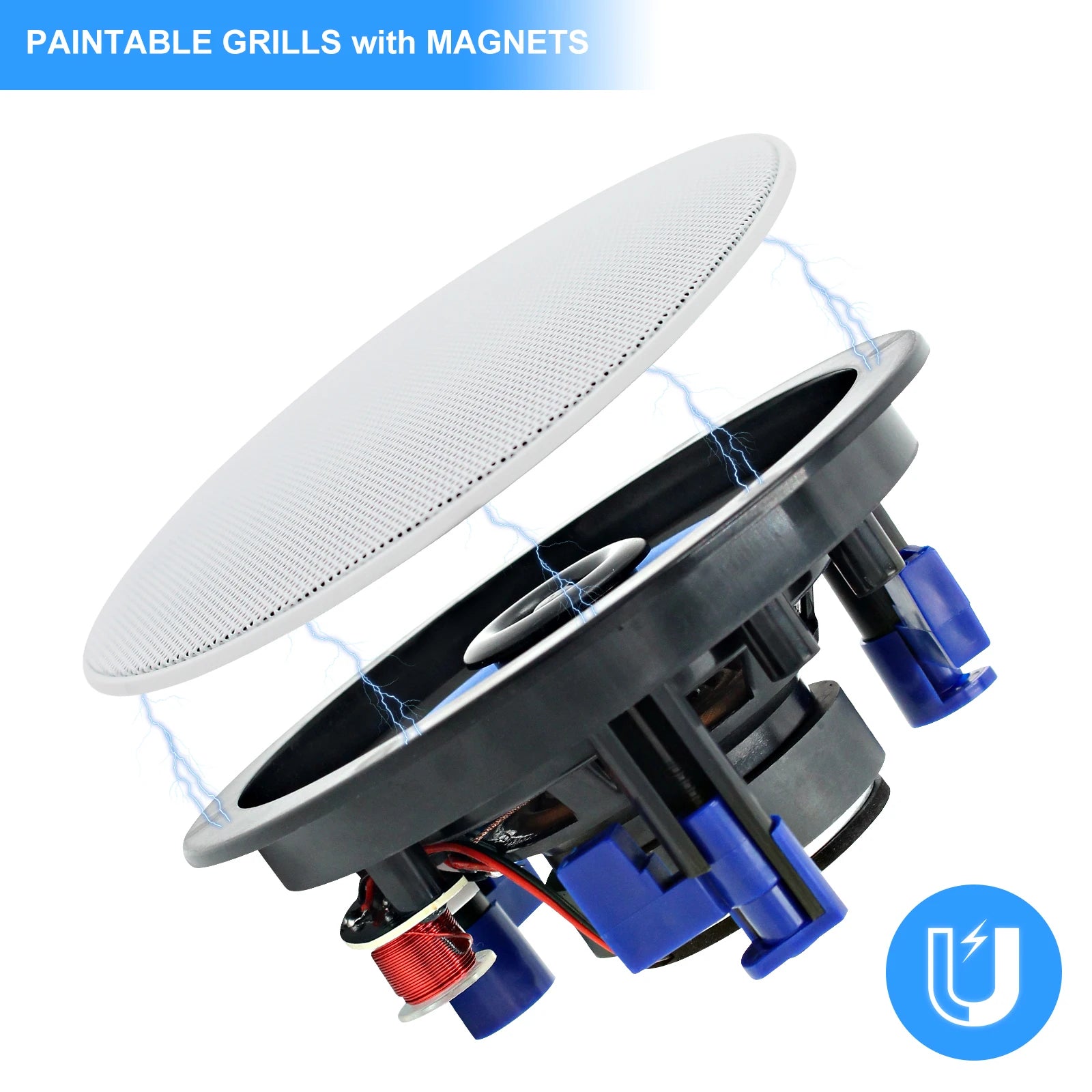 Herdio 4 Inch Flush Mount Two-way Stereo Ceiling Bluetooth Speaker For Indoor And Outdoor Placement In Bathroom Kitchen