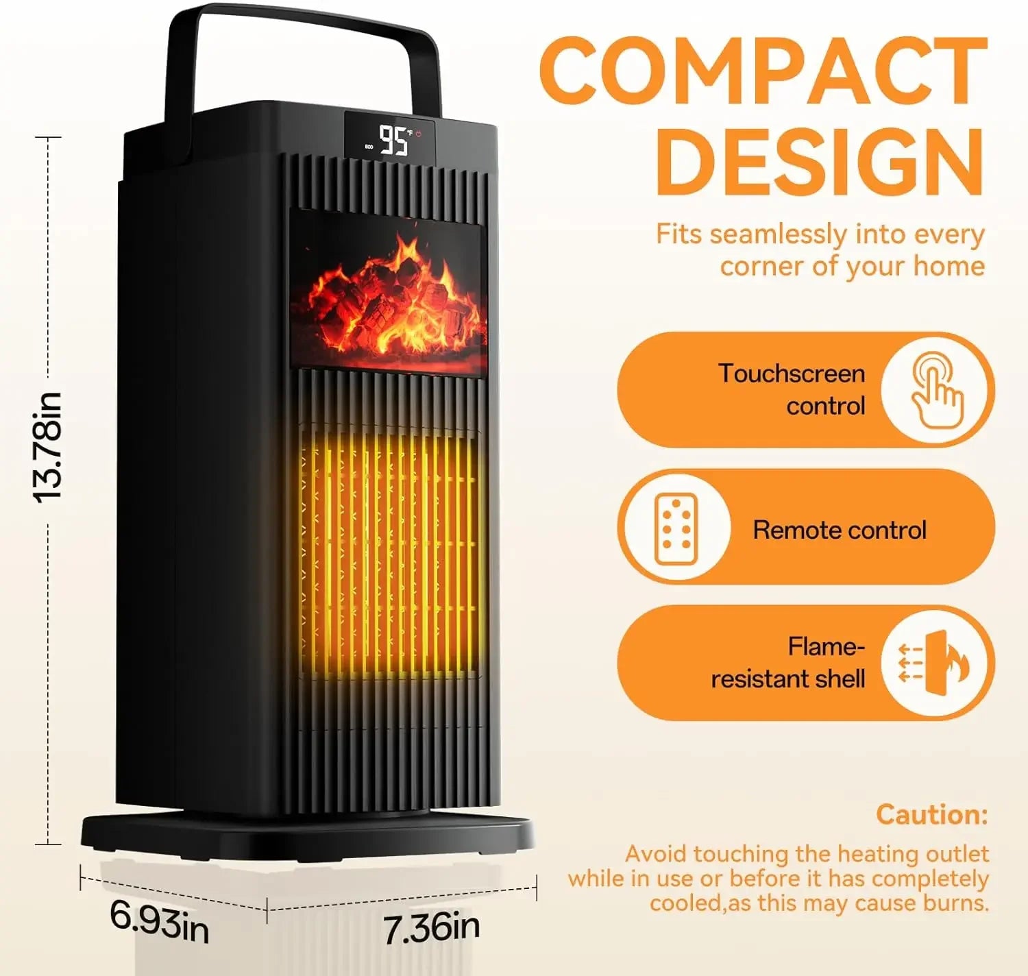 1500W Portable Space Heater with Thermostat 45° Oscillation 12H Timer Quiet & Safe Ceramic Heater for Bedroom Office