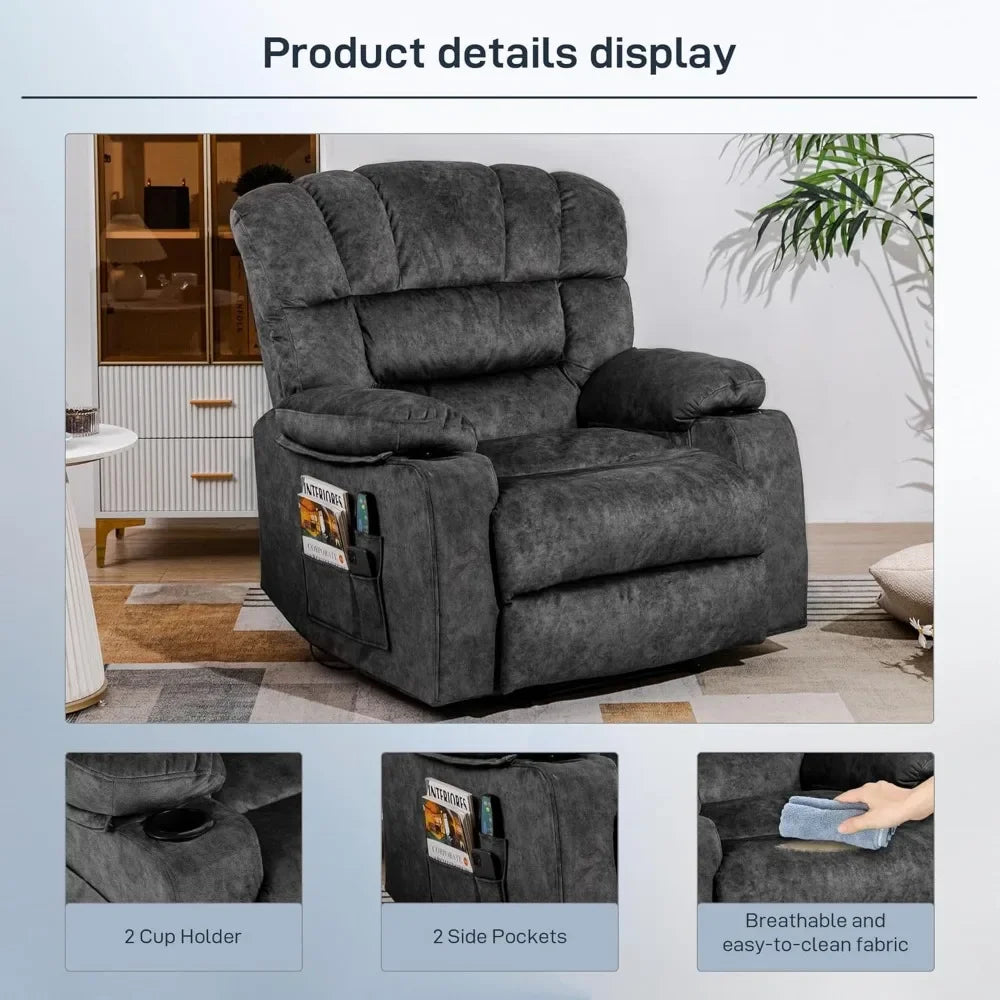 The New-Recliner Chair Modern Ergonomic Lounge Single Sofa Seat Living Room Gravity Recliners Foam Filling 2 Cup - set