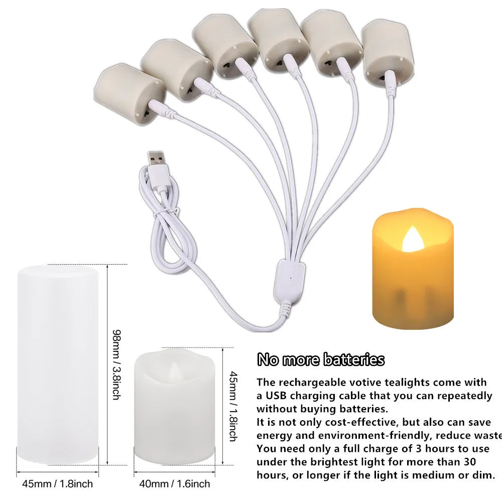 Rechargeable LED Candles By USB Timer Remote Flickering Flames Wedding Candles Birthday Home Decor Tealights Charger