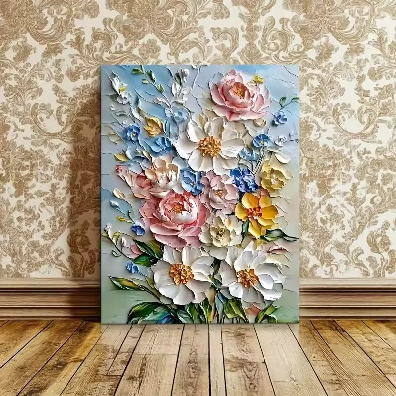 1PC Elegant White Floral Canvas Art Vintage Gold Flower Wall Decoration Living Room Bedroom Office Room Decoration - 7