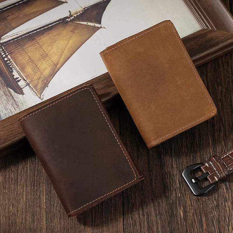 Vintage Crazy Horse Leather Credit Card Holder Wallet Mens Real Cowhide Slim ID VIP Business Cards Small Change Coins