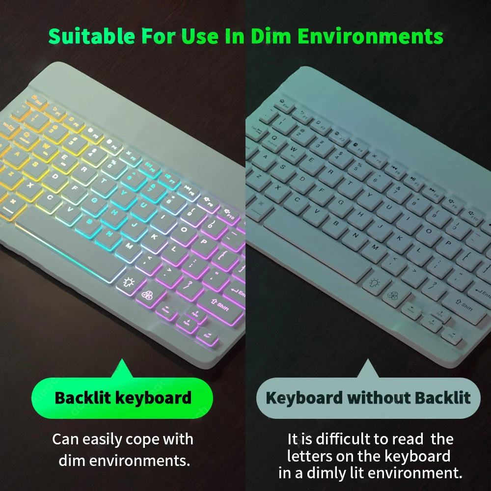 10inch Backlit For iPad Keyboard and Mouse Backlight Bluetooth Keyboard For IOS Android Windows Wireless Keyboard