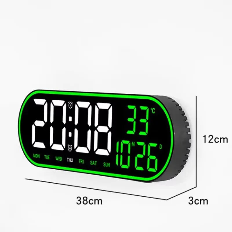 LED Digital Wall Clock Remote Control Electronic Mute Clock with Temperature Date Week Display 15-inch Timing Function